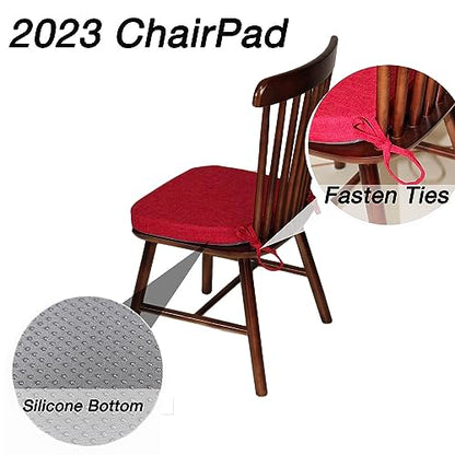 Dining Room Chair Cushions with Ties - Thick Memory Foam Indoor Seat pad,Dining Room Cushion with Machine Washable Cover [15 X 15 X 2 Inches] -(Red,4)