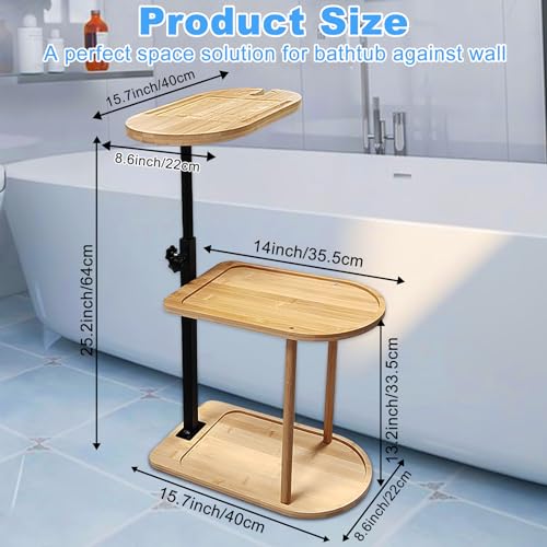 3 Layer Bath Tub Tray Table Liftable Freestanding Bamboo Bath Tray Caddy for Tub Against Wall Shelf Bathroom Organizer Shelf for Luxury Spa, Home Spa Bathtub Accessories