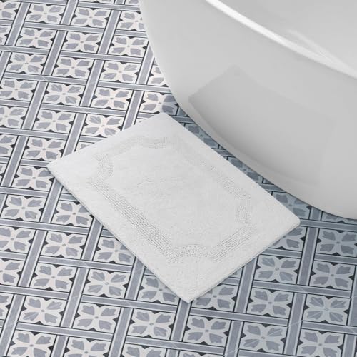 Laura Ashley - Reversible Cotton Bath Mat, Premium Bathroom Décor, Machine Washable Bathroom Rug, Highly Absorbent, 17"x24", White (Pack of 6) - color: White, size: 1'5" x 2' (Rectangular) (Pack of 6)