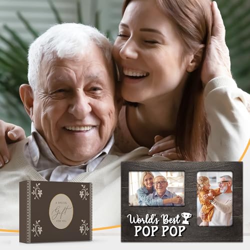 Christmas Pop Pop Gifts, Poppop Gifts from Grandson 3D Photo Frame Hold 4x6 Inches Two Photos, World's Best Pop Gift Gag Birthday Gift for Him from Granddaughter on Father's Day Grandparents Day - color: Poppop