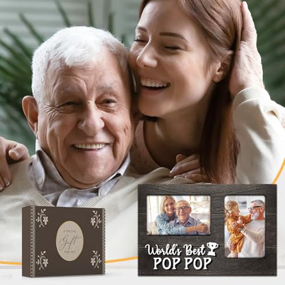 Christmas Pop Pop Gifts, Poppop Gifts from Grandson 3D Photo Frame Hold 4x6 Inches Two Photos, World's Best Pop Gift Gag Birthday Gift for Him from Granddaughter on Father's Day Grandparents Day - color: Poppop