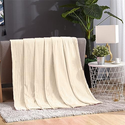 Cozy Super Soft Throw Blankets for Bed, 80x60 Inches Queen Size Solid 3D Ribbed Decorative Fluffy Blanket for Sofa Living Room, Lightweight Plush Fuzzy Warm Flannel Blankets for All Season Use - color: Khaki