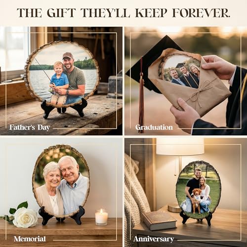 Custom Photo Frame Personalized Photo Prints on Rustic Live Edge Wood | Reclaimed basswood with real bark, optional engraved back message, wall hardware or easel, rustic farmhouse decor