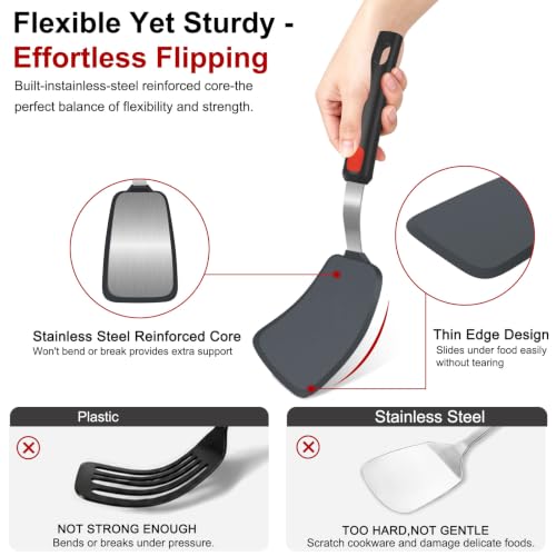 Beijiyi 4-Piece Silicone Spatula Turner and Tongs Set, 600°F Heat Resistant | BPA Free, Nonstick Cookware & Ceramic Pan Safe, Flexible for Cooking, Flipping, Non-Toxic Kitchen Utensils, Dishwasher Safe