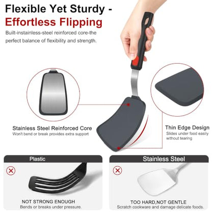 Beijiyi 4-Piece Silicone Spatula Turner and Tongs Set, 600°F Heat Resistant | BPA Free, Nonstick Cookware & Ceramic Pan Safe, Flexible for Cooking, Flipping, Non-Toxic Kitchen Utensils, Dishwasher Safe