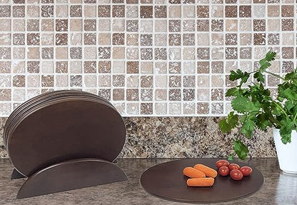 Woodard & Charles Wood 6 Serving Boards with Stand, 7 Pc Set, Walnut Stain | Six Wood Serving Boards on a Display Stand; Serve Sushi, Cheese, Charcuterie, Appetizers and Small Bites for Any Party - color: Walnut, size: 7 Piece Set