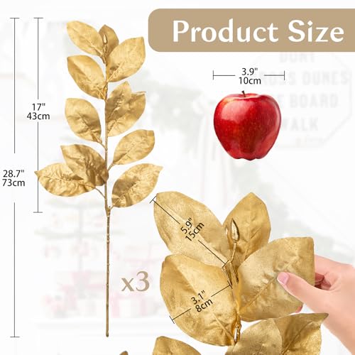 Briful Gold Magnolia Leaves Branches, 3 Pack 28.7in Faux Magnolia Leaves Stems Artificial Christmas Greenery Branches for Xmas Home Vase Floral Arrangement - color: Glitter Gold