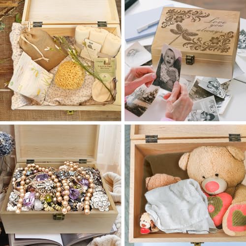 arricraft Dragonfly Theme Wooden Memory Keepsake Box, Love You Always Metal Knot Box with Hinged Lid and Lock Decorative Storage Box Stash Box for Photo Letter Souvenir Jewelry 7.6x9.6x4inch