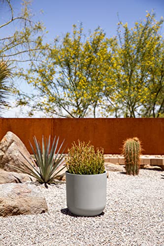 Veradek Round Lima Plastic Planter Pots for Indoor/Outdoor Garden Use, Gray, Suitable for Small to Large Succulent Plants, Flowers, Modern Interior Plants | Made From a Durable Plastic-Stone Composite With Pre-Drilled Drainage Holes. Modern Porch/Patio Dé