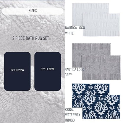Nautica - Bath Rugs, Soft & Absorbent Plush Bath Mat with Skid Resistant Backing, Oeko-Tex Certified (Nautica Logo White, 2-Piece) - color: Nautica Logo White