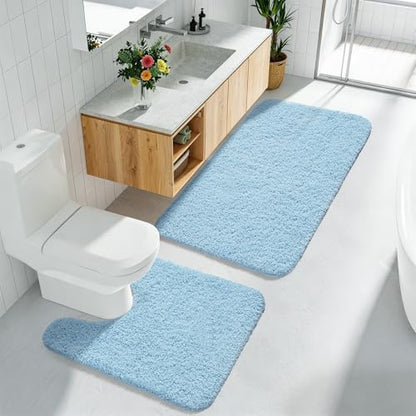 Light Blue Bathroom Rug Set 2 Piece Bath Mat 21x34 U Shape Toilet Rug 21x21 | Absorbent,Washable,Non Slip Bathroom Rugs Sets,Contour Mat for Toilet - color: Light Blue