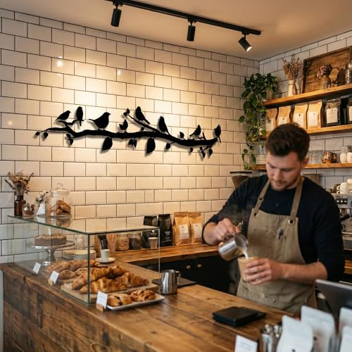 DEKADRON Metal Wall Decor, Birds on Branch, Metal Birds, Birds Sign Wall Art, Living Room Wall Art, Wall Hangings (39" W x 9" H / 100x22cm) - size: 39"L x 9"W