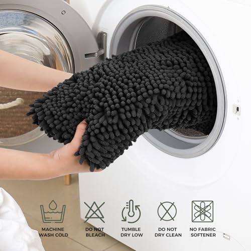 Bcoimo U Shaped Bath Rug Mat Set,2 Piece Chenille Black Toilet Bathroom Rug | Extra Soft Bathroom mat set;Non Slip with Rubber Back Bath Mats;High Absorbent And Quick Dry Microfiber mat; Machine Washable - color: Black, size: U24×20 Plus 30×20