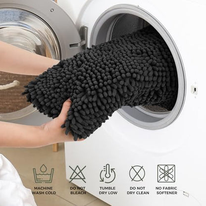 Bcoimo U Shaped Bath Rug Mat Set,2 Piece Chenille Black Toilet Bathroom Rug | Extra Soft Bathroom mat set;Non Slip with Rubber Back Bath Mats;High Absorbent And Quick Dry Microfiber mat; Machine Washable - color: Black, size: U24×20 Plus 30×20