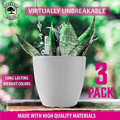 Self Watering Pots for Indoor Plants 3 Pack - Flower Pot with Water Level Indicator for Plants, Grow Tracking Tool - Self Watering Planter Plant Pot - Coco Coir - White