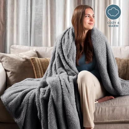 Bare Home Faux Shearling Blanket (King, Solid Grey) | Blanket for Bed, Sofa, Couch, Camping, Travel, and Gifts, Warm & Lightweight, Fluffy & Soft - color: 03 - Solid Grey, size: King