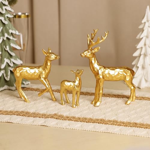 Lulu Home 3 PCS Christmas Tabletop Decorations, Family Style | Resin Golden Reindeer Family Figurines, Diverse Postures, Xmas Holiday Winter Centerpieces Ornaments - style: 3 Families