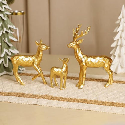 Lulu Home 3 PCS Christmas Tabletop Decorations, Family Style | Resin Golden Reindeer Family Figurines, Diverse Postures, Xmas Holiday Winter Centerpieces Ornaments - style: 3 Families