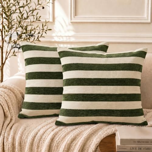 TEHALK Green Stripes Pillow Covers 20x20 Set of 2, Boho Throw Pillows Cover for Couch/Bed/Sofa/Living Room, Pillows Cover Decorative - color: Green, size: 20" x 20" (Pack of 2)