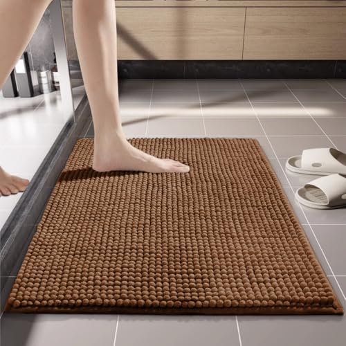 Ultra Soft Texture Chenille Plush Bath Rugs Floor Mats Non-Slip and Absorbent Throw Rugs for Bath Tub for Kitchen/Entryway/Living Room (Brown 16"×24") - color: Brown 16"×24"