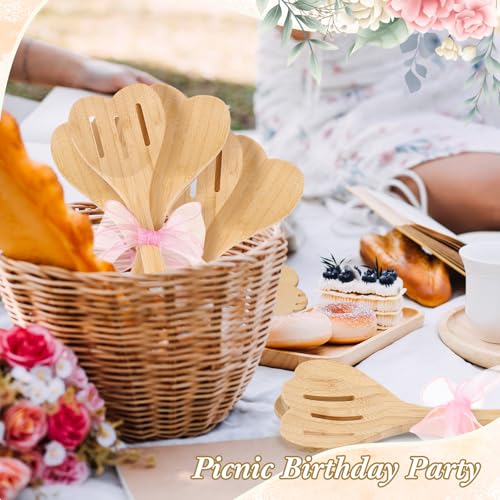 Reallnaive 24 Pcs Bamboo Spatula Wooden Kitchen Utensil Bulk 12''wood Spoon Spatula for Cooking with Ribbon Bridal Baby Shower Game Prize Wedding Party Favors Housewarming Gift (Heart Style) - style: Heart Style