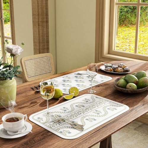 Vinyl Waterproof Placemats Set of 6 Rectangular,12"*17"-Mosella D | Wipeable Beautiful Print Place Mats,Stain Resistant,Heat Resistant,Everyday Meals,Kitchen,Dinning,Holiday,Decor - color: Mosella D