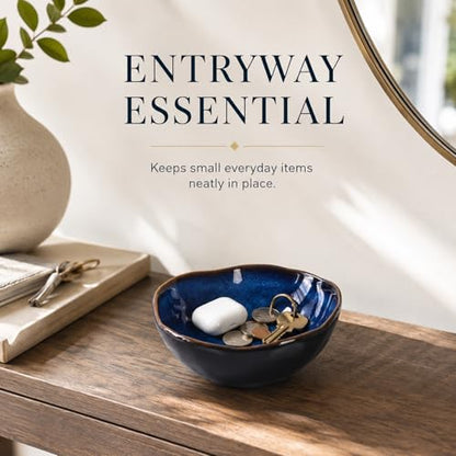 6" Blue Ceramic Decorative Bowl, Key Bowl for Entryway Table, Candy Dishes, Salad Bowl, Fruit Bowl for Kitchen Counter, Blue Small Jewelry Trinket Dish for Bedroom, Bedside Table, Living Room - size: 6in