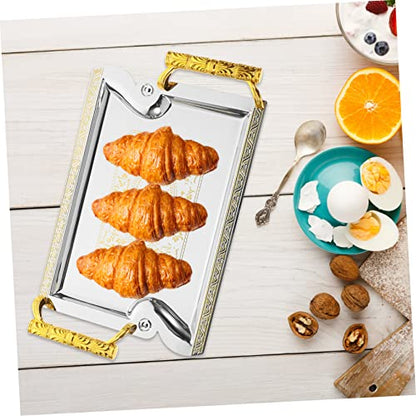 STOBAZA Metal Dessert Tray with Handle Decorative Fruit Serving Platter 12-inch Food Organizer for Parties Cafes and Restaurants for Desserts and Snacks