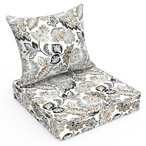 LVTXIII Outdoor Seat and Back Cushion Patio Deep Seat Cushion Set Seasonal Chair Cushion for Wicker Chairs and Garden Furniture Decoration, 22"x22"x4", Dailey Tan - color: Dailey Tan, size: 22x22x4