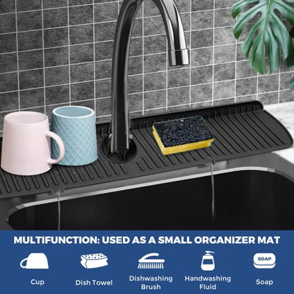 BFONS Silicone Faucet Handle Drip Catcher Tray, 24in x 5.55in, Black - size: Black(1Pack): 24"x5.55"