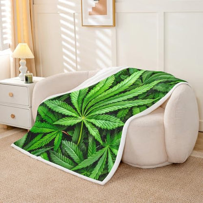 Erosebridal Leaves Flannel Blanket for Kids Men Adult Leaf Printed Bed Blanket Green Nature Plant Hippie Plush Blanket Throw 50"x60" - color: Jcxs3815, size: Throw( 50"x60")