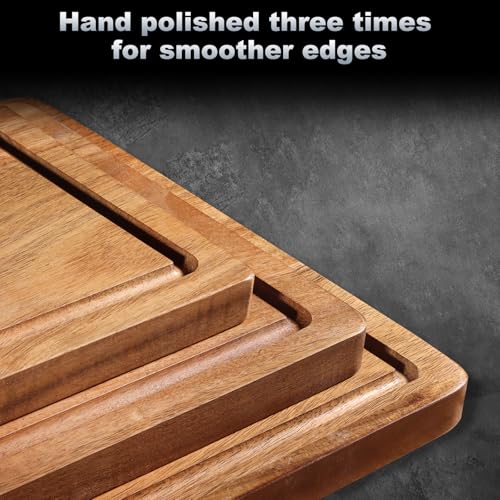 Wood Cutting Boards Set of 3 for Kitchen, Large Wooden Cutting Board with Juice Groove, Charcuterie Board, Chopping Board for Meat, Cheese, Fruits, and Vegetables - size: Medium
