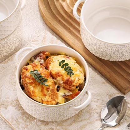 DOWAN Soup Bowls with Handles, Oven Safe French Onion Soup Bowls, 26 oz Large Soup Bowl for Chilli, Beef Stew, Ceramic Soup Crocks Set of 4, Microwave & Dishwasher Safe