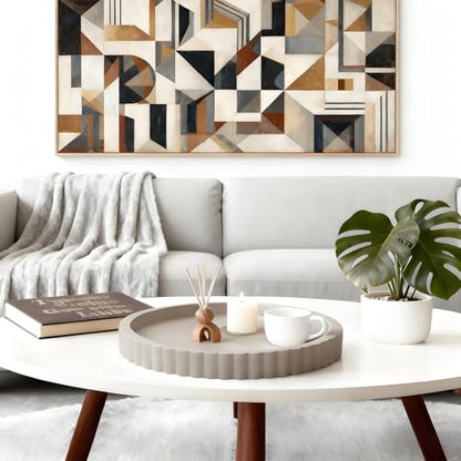 11" Round Fluted Concrete Decorative Tray, Gray Ribbed Modern Vanity Tray for Coffee Table, Bathroom Counter, Kitchen Island, Elegant Centerpiece for Home Decor, Bandeja Decorativa