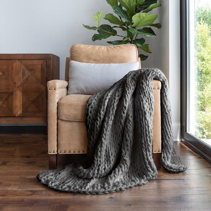 Linen Market Beddings Oversized Chunky Knit Throw Blanket Acrylic Hypoallergenic - 47'' x 59'' Cozy Home Accent for Snuggling, Lounging, and Stylish Décor (Gray)