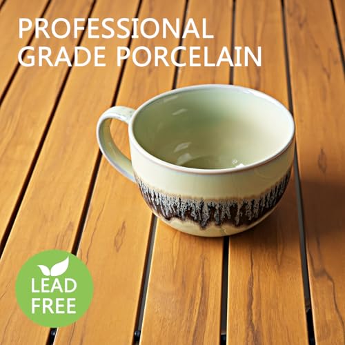 Bosmarlin Ceramic Large Coffee Mug Set of 2, 23 Oz, Jumbo Mug Soup Bowls with Handles, Dishwasher and Microwave Safe (23 Oz, Turquoise Green Light) - color: Turquoise Green Light