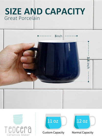 Teocera Ceramic Coffee Mug Set of 4-12 oz Coffee Mugs with Large Handles for Hot or Cold Drinks Like Latte, Cocoa, Tea or Juice - Smooth Ceramic, Dishwasher Safe, Navy - color: Navy