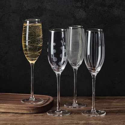 Mikasa Cheers Set of 4 Platinum Rim Champagne Flutes, 8 Ounce - style: Platinum Rim Champagne Flute