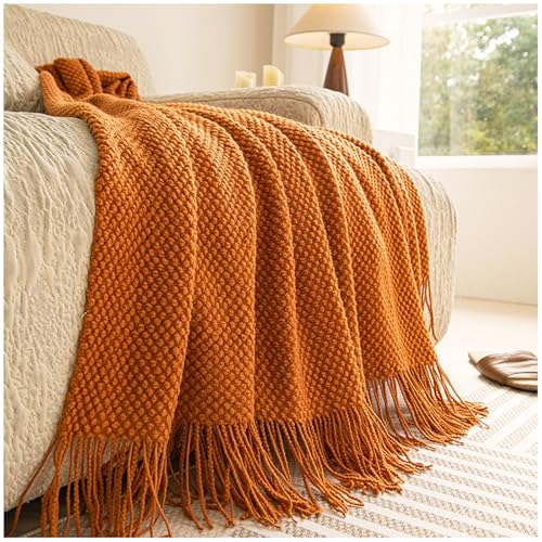 Knitted Throw Blanket for Couch,Plain Color Blanket with Tassel,Bed Throws,Home Decorative Blankets for Couch Sofa Bed Chair Spring Summer Fall,Soft Warm Cozy Light Weight,Yellow a,127x170cm/50x67in - color: Yellow a, size: 127x170cm/50x67in
