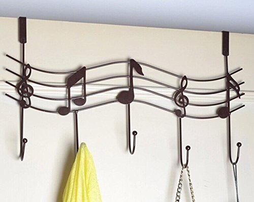 5 Rural Nail Music Note Style Metal Coat Hanger Wrought Iron Rack Robe Hooks - color: Brown