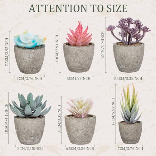 Set of 6 Artificial Succulents Potted - Realistic Mini Fake Cactus Plants in Paper Pulp Pots, 2-4'' Mixed Sizes for Farmhouse Shelf, Bathroom, Coatrack Shelf, Bedroom Indoor(Vivid Style) - style: Vivid Style