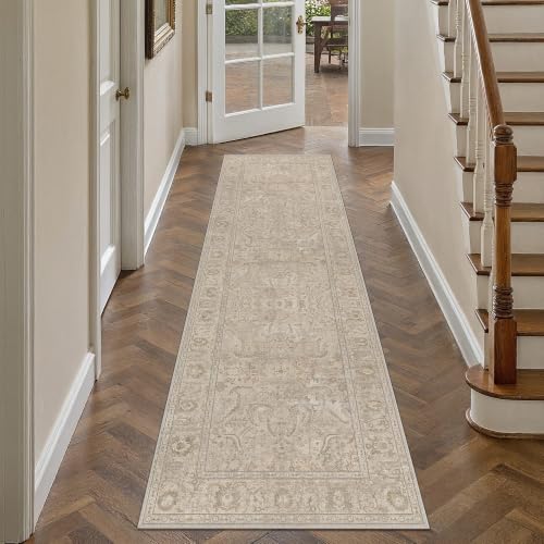 Hallway Runner Rugs 2x8 Washable Rug for Living Room Non-Shedding Bedroom Rug Textured Distressed Non Slip Stain Resistant Low Pile Throw Carpet for Home Decor (Brown) - color: Beige Brown, size: 2' x 8' (Runner)