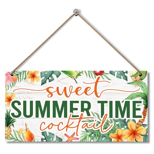 Sweet Summer Time Cocktail Wooden Hanging Sign, Summer Sign Home Decorative, Printed Wood Wall Art Signs, Front Door Decor for Porch, Patio, Entryway and Kitchen - color: Style 19