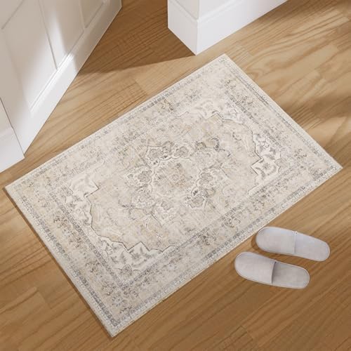 2x3 Washable Area Rugs for Entryway: Boho Small Rug Non Slip Door Mat Indoor Entrance Soft Low Pile Faux Wool Throw Rugs for Inside Front Door Floor Entry Bedroom Bathroom Kitchen Nursery Kids Room - color: Beige White and Black, size: 2' x 3' (Rectangula