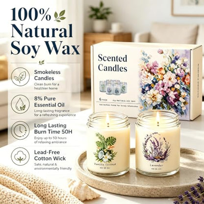 Scented Candles Gift Set for Home - 6 Pack 42oz Soy Candles Non Toxic | 300h Long Lasting Burn Time, Herbal and Fruity Aromatherapy Candles Gift for Women, Brithday, Housewarmings, Holidays