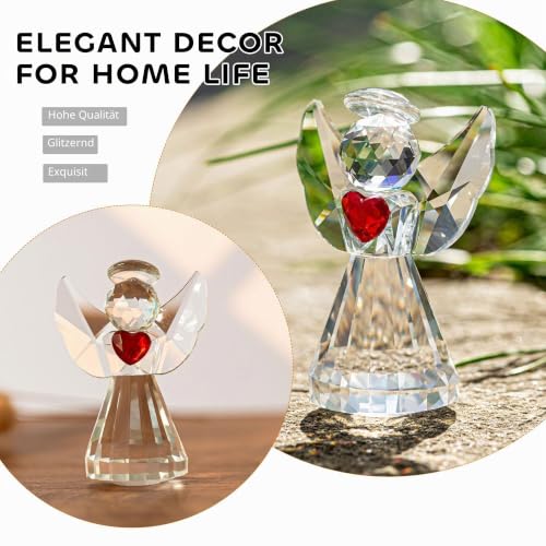 3.3inch Crystal Guardian Angel Figurine Art Glass Angel Ornaments | Clear,Christmas Birthday Gifts for Mom Women Sister,Home Table Paperweight Decoration Collectible,Memorial Gift - style: Heart Angel