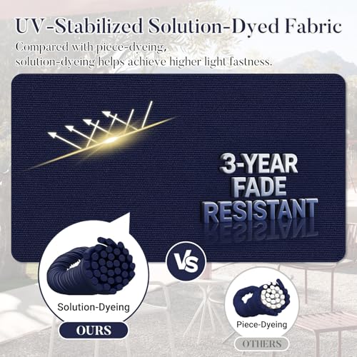 Basic Beyond Outdoor Cushions for Patio Furniture: Waterproof & UV Resistant Outdoor Chair Cushions Set of 4-19 x 19 x 3 Inch Thick Patio Chair Cushions with Ties & Handle, Navy Blue/White - color: Navy/White