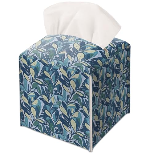 Modern Square Leather Tissue Box Cover/Case Holder Gifts for Women Family and Friends, Decorative Holder/Organizer for Bathroom Kitchen Nightstand Office Home (Blue Eucalyptus) - color: Blue Eucalyptus