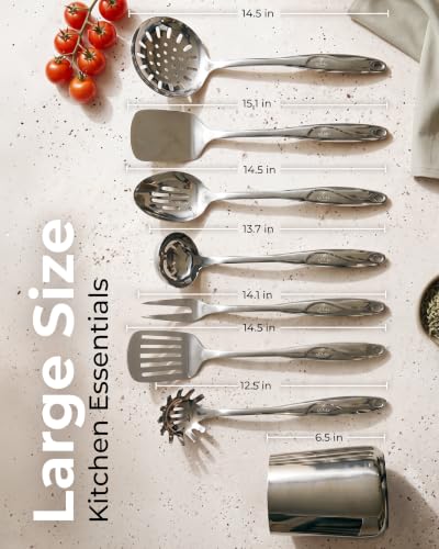 Zulay Kitchen Stainless Steel Cooking Utensil - Stainless Steel Kitchen Utensil - Durable Kitchen Gadgets - Metal Kitchen Accessories - Easy to Clean Kitchen Tools - 8 Piece Set - size: 8 Piece Set
