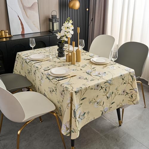 Pioggia Vinyl Tablecloth with Flannel Backing - Waterproof, Oil-Proof, Easy to Clean -Plastic Table Cloth - Perfect for Dining Tables, Kitchen Tables, Parties (Beige Flower, 54×72 Inch Rectangular) - color: Beige Flower, size: 72" x 54" (Rectangular)